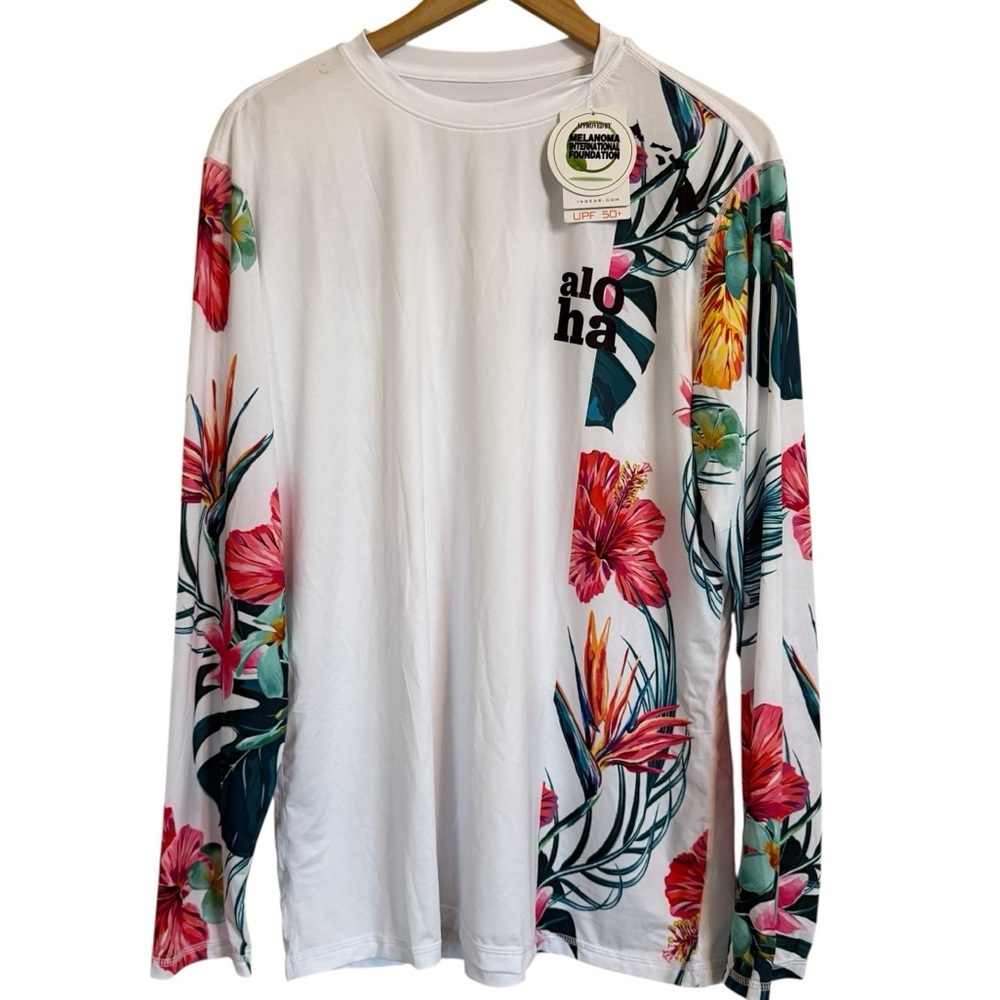 NWT Ingear Swim Women's Rash Guard Long Sleeve Shirt Floral Hawaii Size L